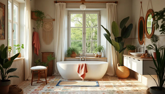 Discover how to create a stunning boho chic bathroom with our guide on vibrant palettes, natural ele