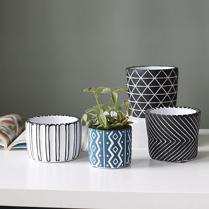 HomeQuill™ Retro Geometric Flower Pots - Nordic Side - 