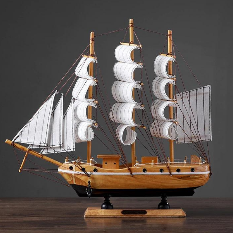 HomeQuill™ Mediterranean Style Wooden Sailboat Model - Nordic Side - 