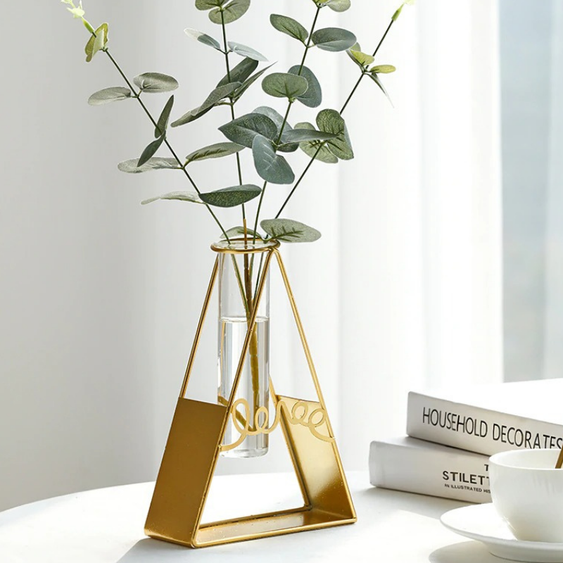 HomeQuill™ Geometric Golden Hydroponic Vase - Nordic Side - 