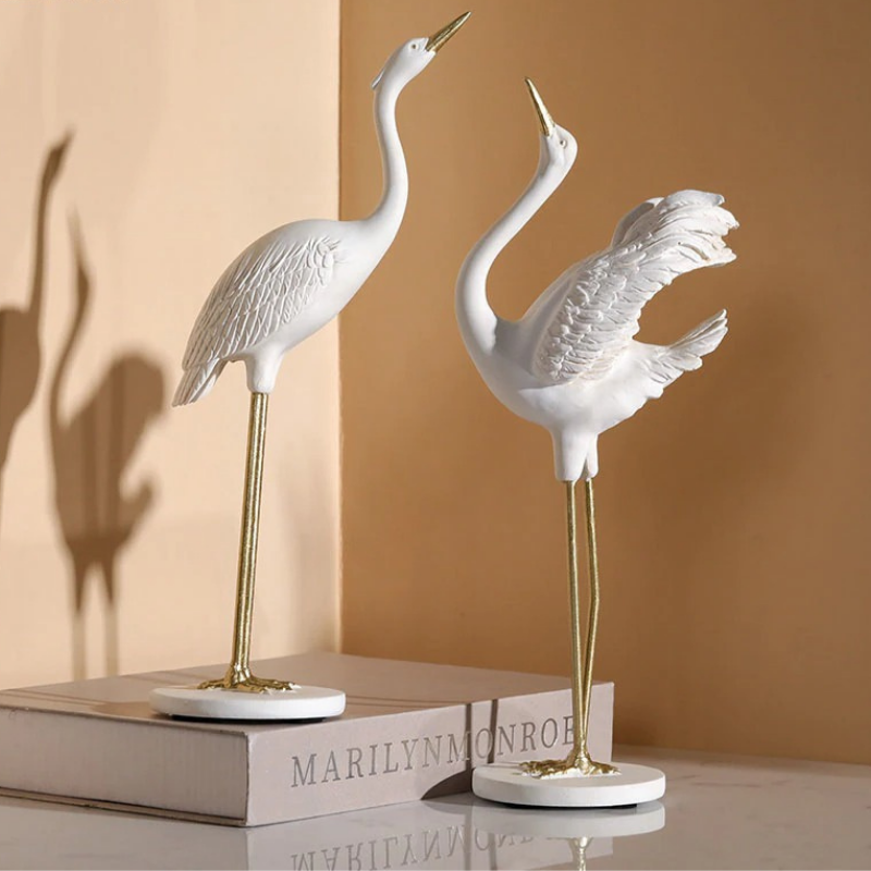 HomeQuill™ Classical Crane Statue Set - Nordic Side - 