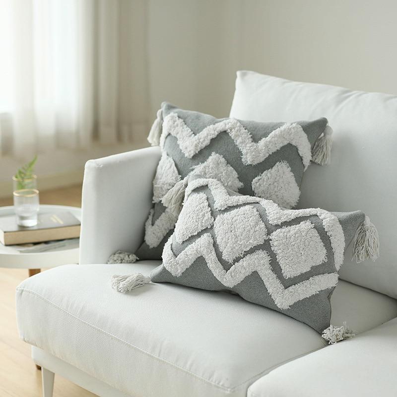 Moroccan Tufted Tassel Cushion Cover - Nordic Side - 