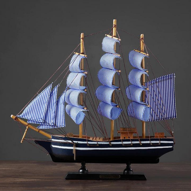 HomeQuill™ Mediterranean Style Wooden Sailboat Model - Nordic Side - 