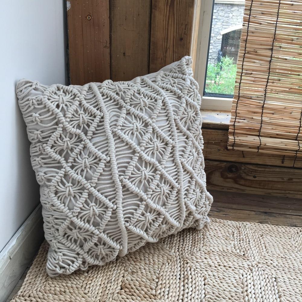 Hand Woven Macrame Pillow Cushion Cover - Nordic Side - Living Room, MacramÃ©, not-hanger, Pillows