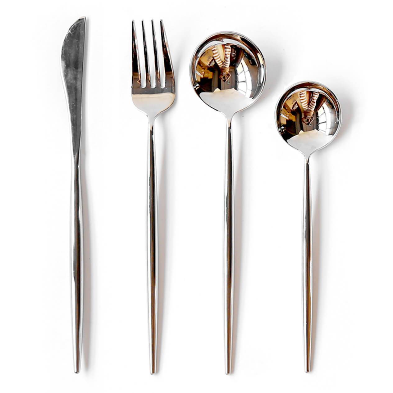 4 Pcs Mirror Surface Silver Cutlery Set - Nordic Side - 