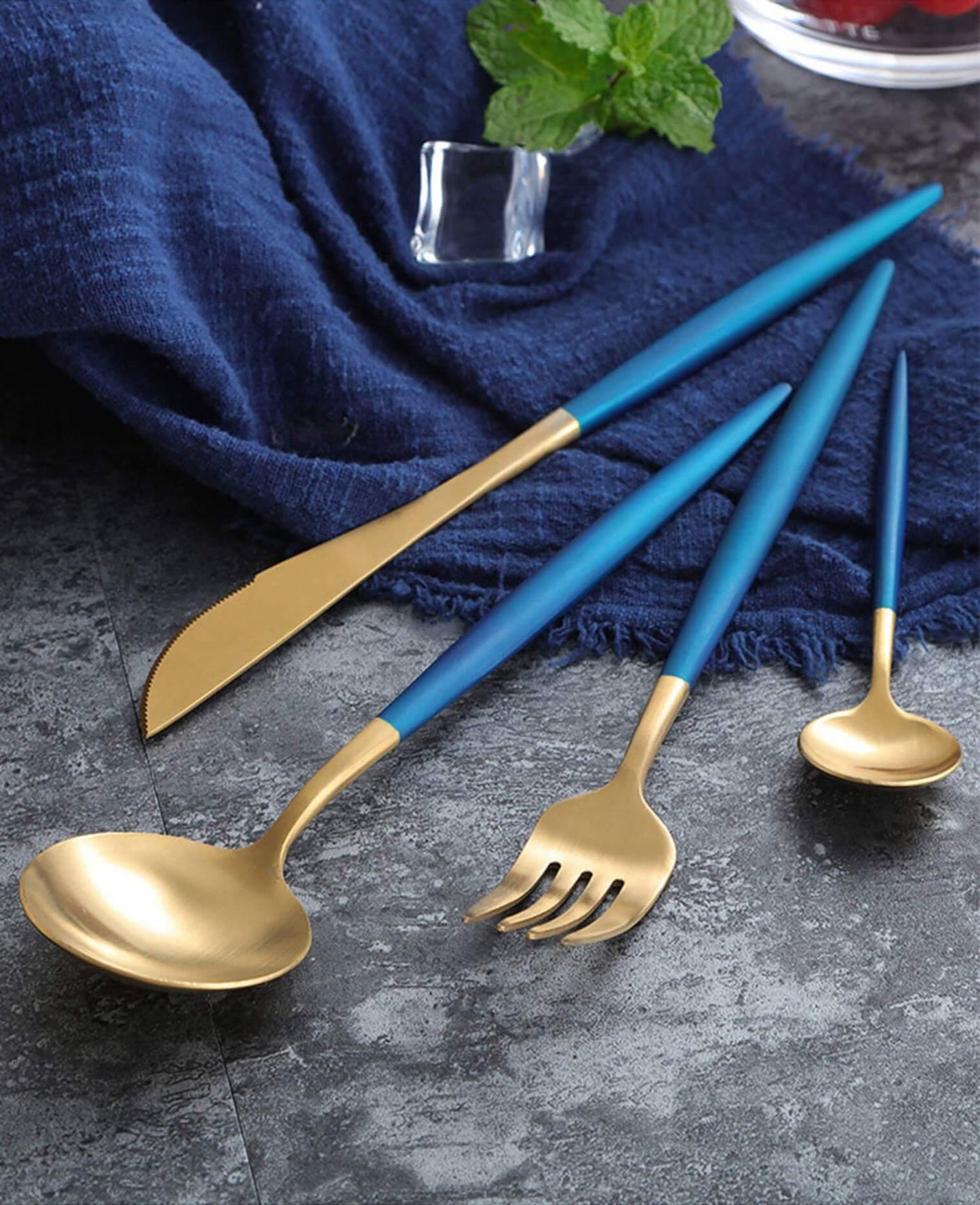 4 Pcs Blue & Gold Cutlery Set - Nordic Side - 