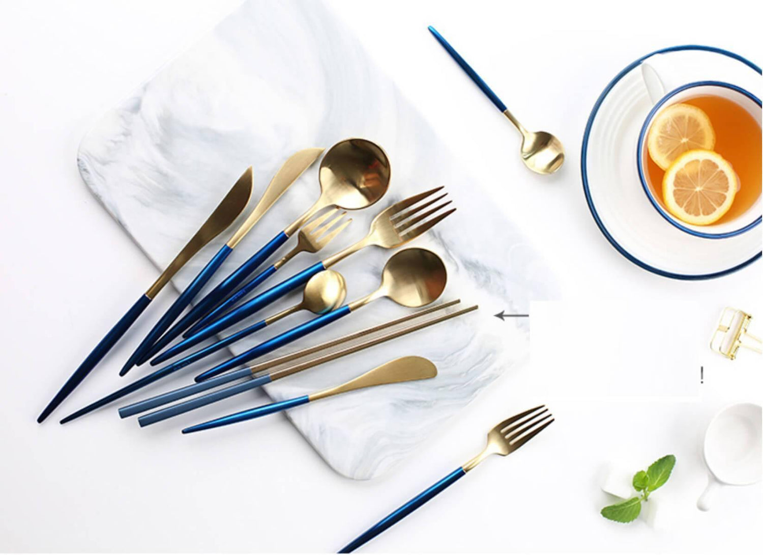 4 Pcs Blue & Gold Cutlery Set - Nordic Side - 