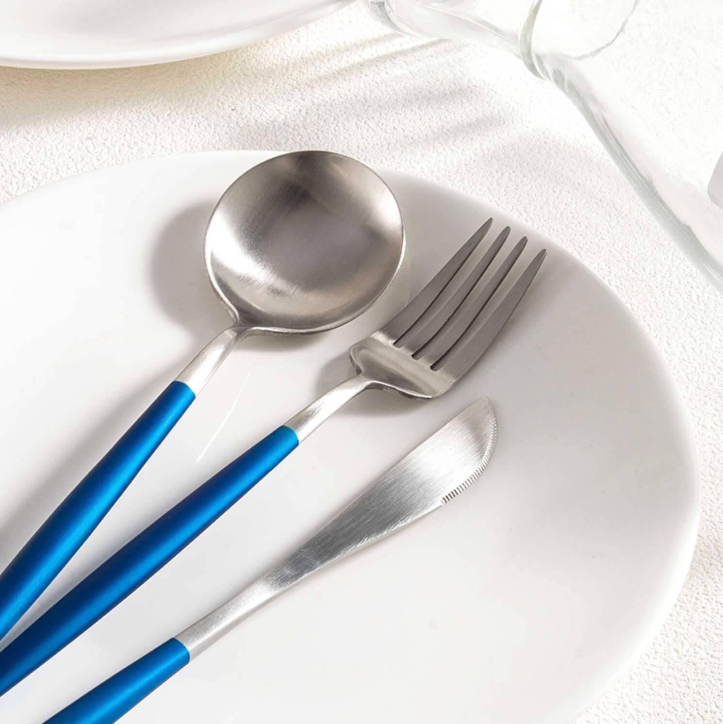 4 Pcs Blue & Silver Cutlery Set - Nordic Side - 