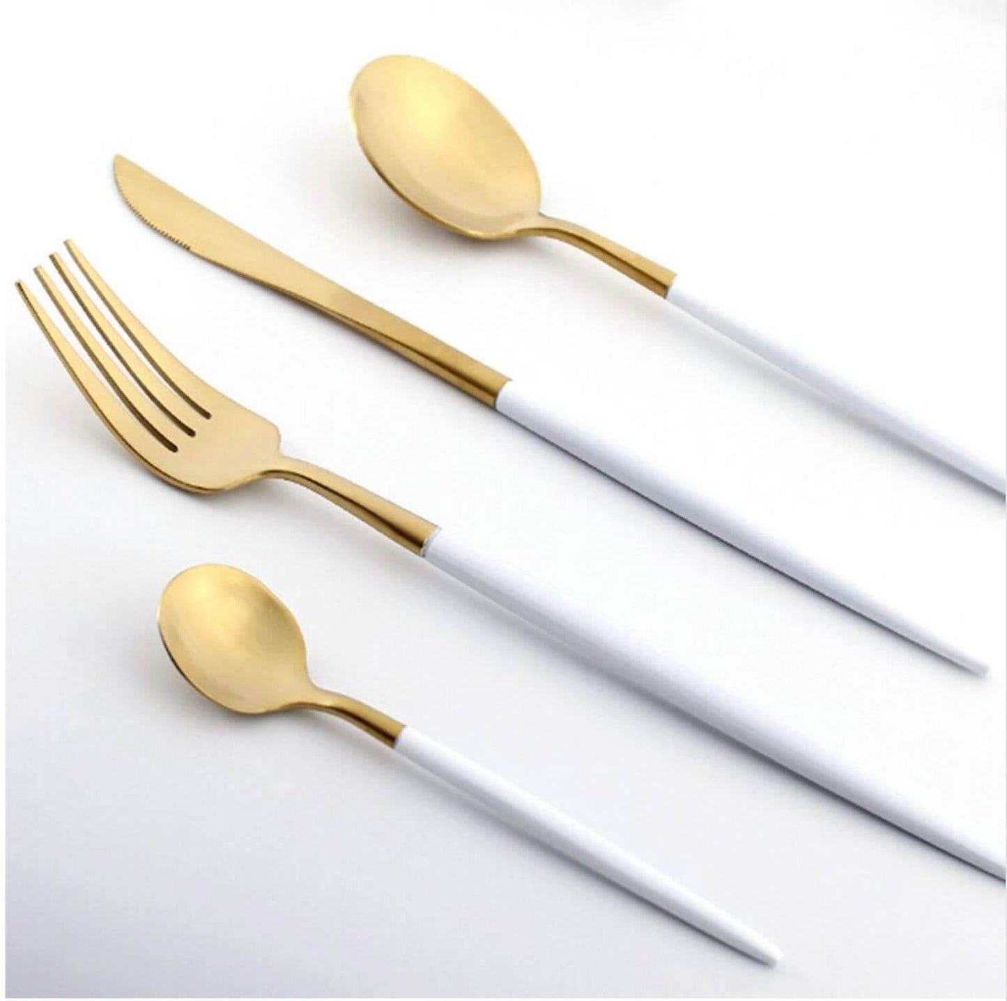 4 Pcs White & Gold Cutlery Set - Nordic Side - 