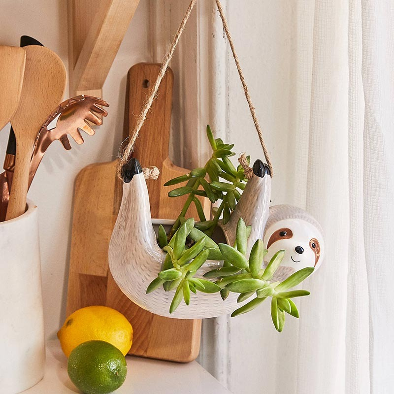 HomeQuill™ Ceramic Hanging Sloth Plant Pot - Nordic Side - 