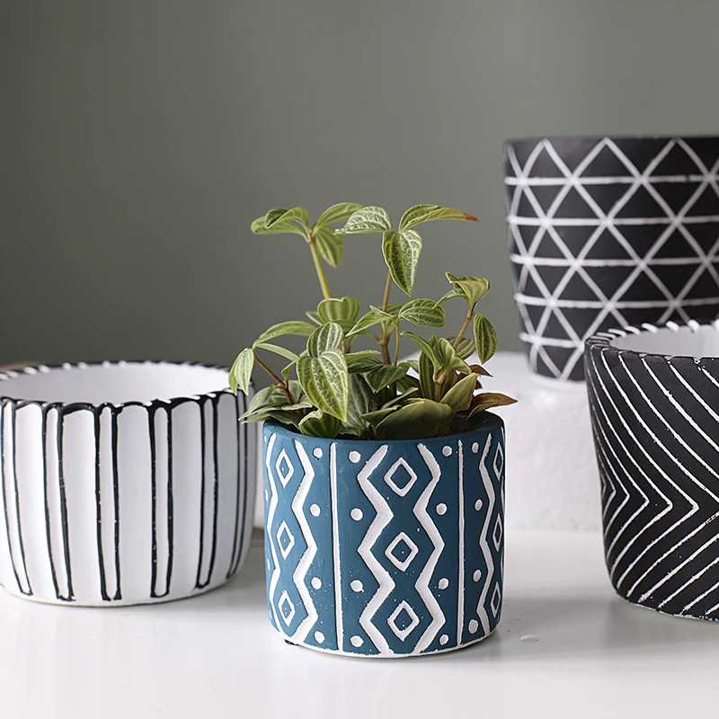 HomeQuill™ Retro Geometric Flower Pots - Nordic Side - 