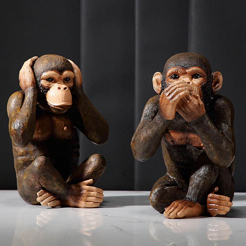 HomeQuill™ Three Wise Monkeys Figurines - Nordic Side - 