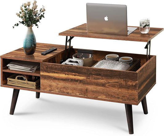 Wood Lift Top Coffee Table with Adjustable Storage Shelf