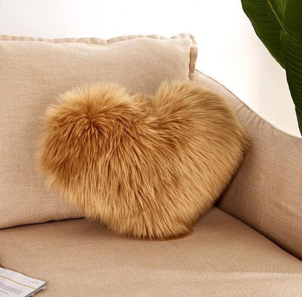 Heart Shaped Soft Plush Fur Pillow Cover Case - Nordic Side - 