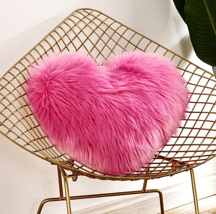 Heart Shaped Soft Plush Fur Pillow Cover Case - Nordic Side - 