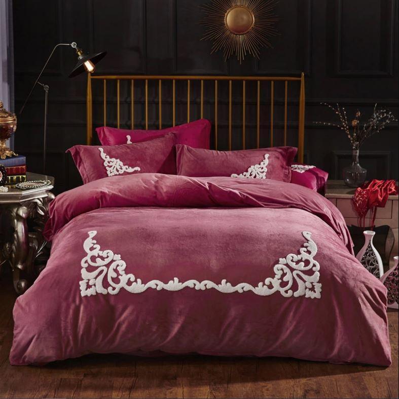 Velvet Embroidered Bedding Set - Nordic Side - 