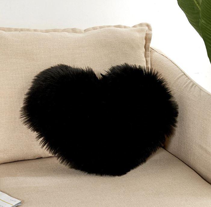 Heart Shaped Soft Plush Fur Pillow Cover Case - Nordic Side - 