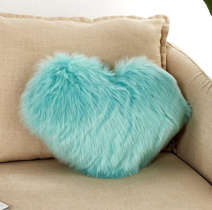 Heart Shaped Soft Plush Fur Pillow Cover Case - Nordic Side - 