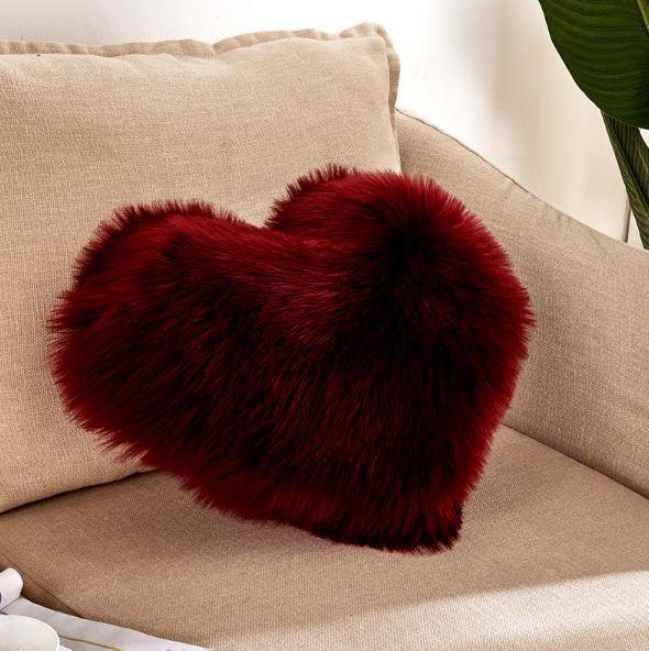 Heart Shaped Soft Plush Fur Pillow Cover Case - Nordic Side - 