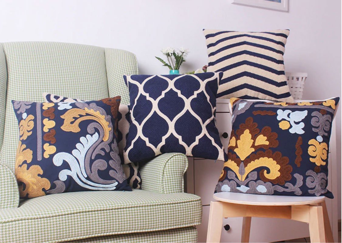 Classic Pattern Embroidered Cushion - Nordic Side - 