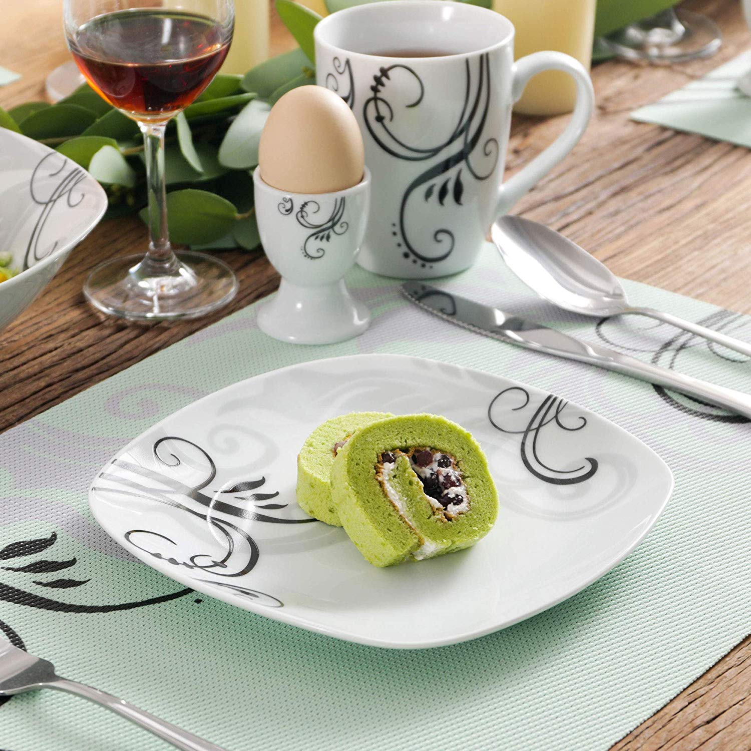 ZOEY 22-Piece Porcelain Ceramic Plate Tableware Set with 4*Egg Cup,Mug,Bowl,Dessert Plate,Dinner Plate and 2*Salad Bowl - Nordic Side - 22, and, Bowl, Ceramic, CupMugBowlDessert, Egg, Piece, 