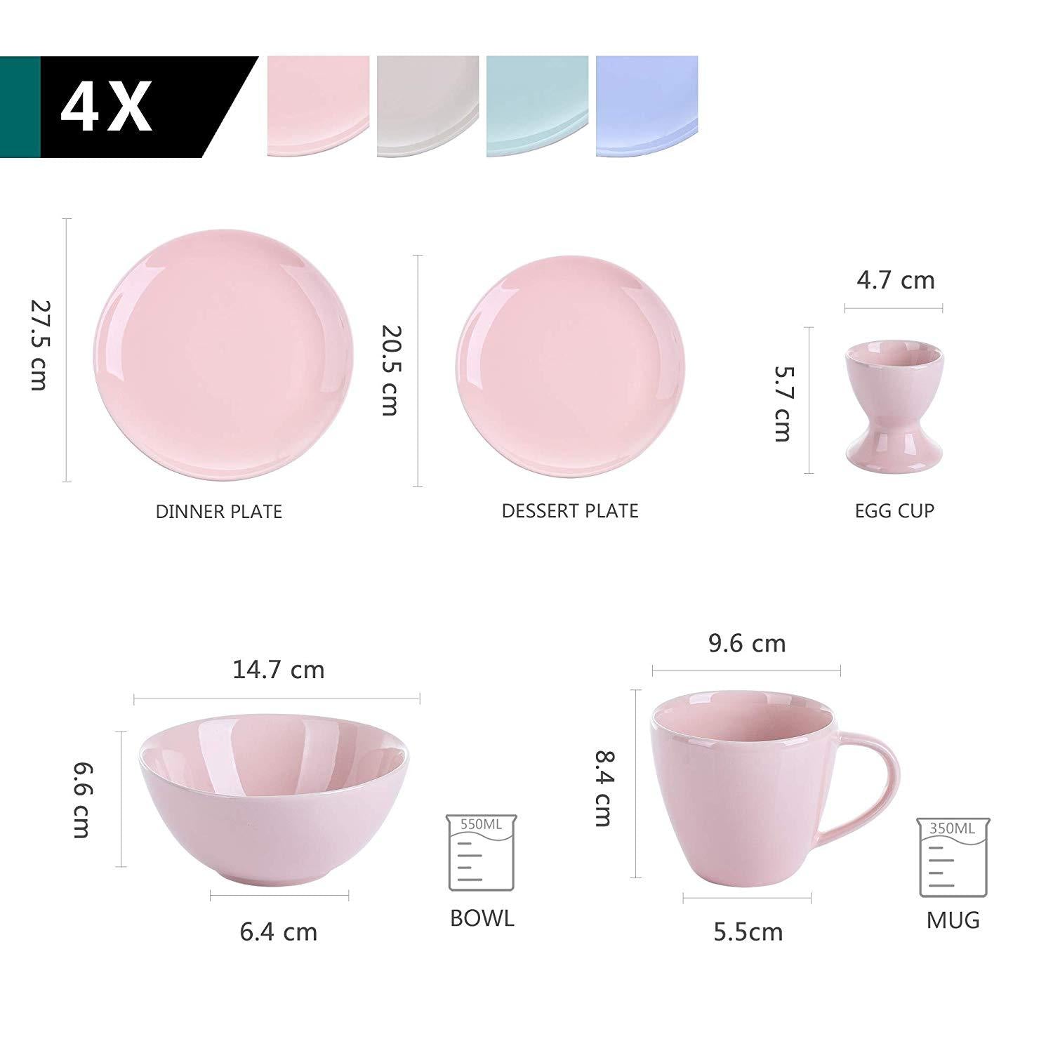 Victoria 20-Piece Ceramic Porcelain Multi-Colour Glazed Dinnerware Set 4*Dinner/Dessert Plate,Cup&Saucer,Egg Cup Set - Nordic Side - 20, Ceramic, Cup, DinnerDessert, Dinnerware, Glazed, Multi