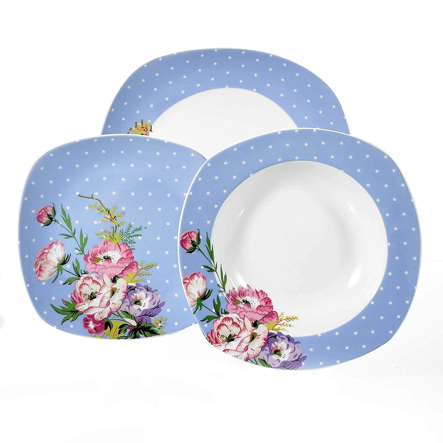 36-Piece HANNAH Flower Pattern Porcelain Dinner Plate Set of 7.5" Dessert Plates,8.5" Soup Plate,9.75" Dinner Plates - Nordic Side - 36, 75, 85, 975, Dessert, Dinner, Flower, HANNAH, of, Patt