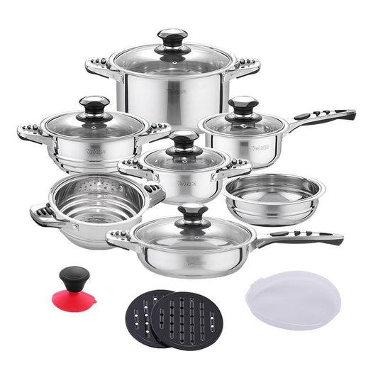 Cookware Set Stainless Steel 16-Piece Cooking Pot&Pan Set Induction Include Saucepan,Casserole,Salad Bowl,Steaming Insert (Silver) - Nordic Side - 16, BowlSteaming, Cooking, Cookware, Include