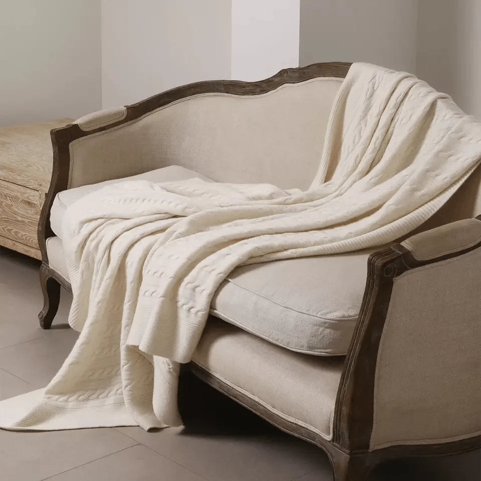 Cream Knit Cashmere Blanket Throw