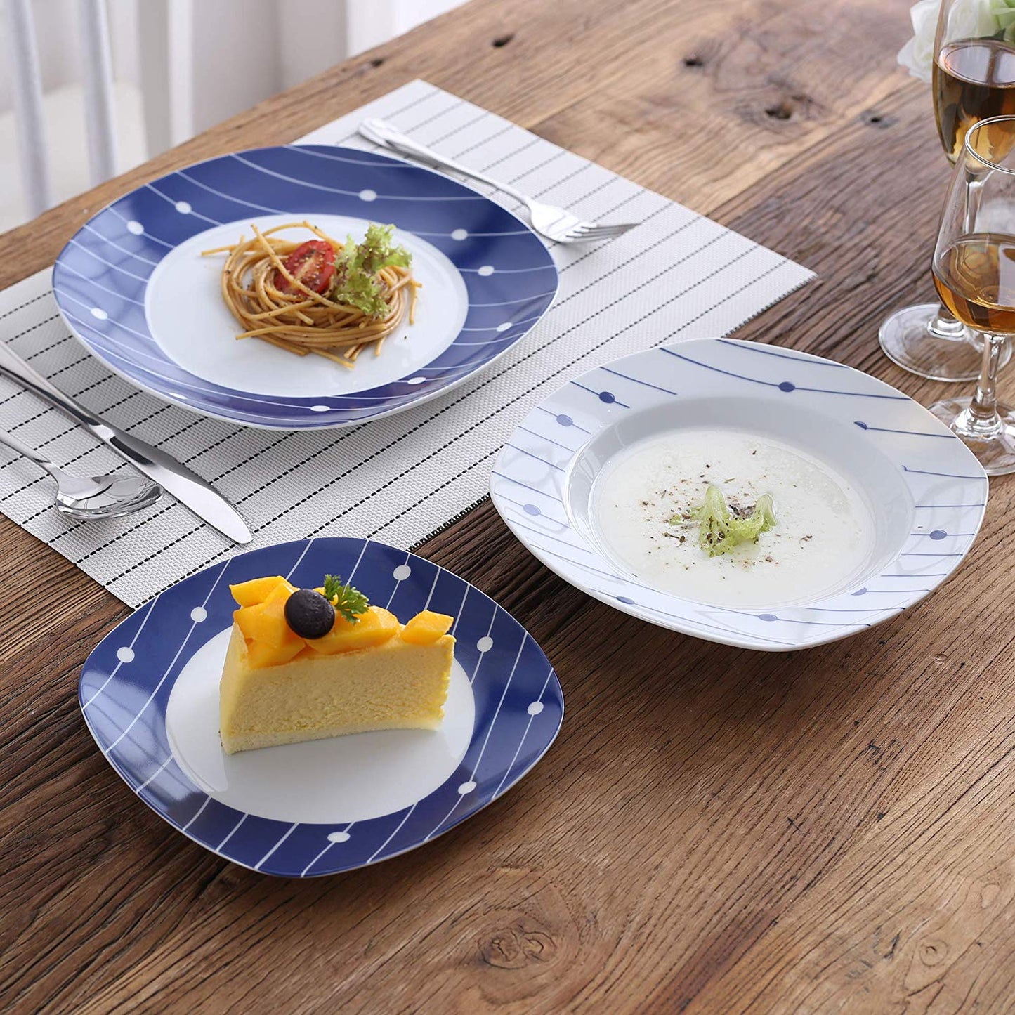 DOT001 60-Piece Dinnerware Ceramic Dinner Tableware Plate Set Porcelain Dinner Dessert Plate,Soup Plate Cup,Saucer Set - Nordic Side - 001, 60, Ceramic, CupSaucer, Dessert, Dinner, Dinnerware