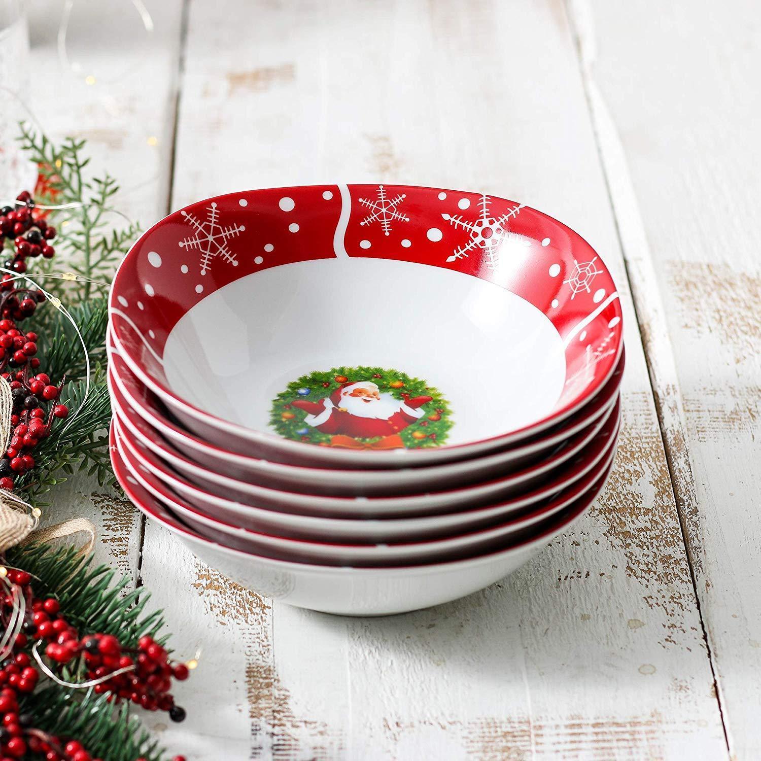 SANTA CLAUS 440 ml 6-Piece Porcelain Cereal Bowls Set - Nordic Side - 440, Bowls, Breakfast, Cereal, CerealSaladFruitRiceDessert, Christmas, Kitchen, ml, Piece, Porcelain, SANTACLAUS, Set, VE