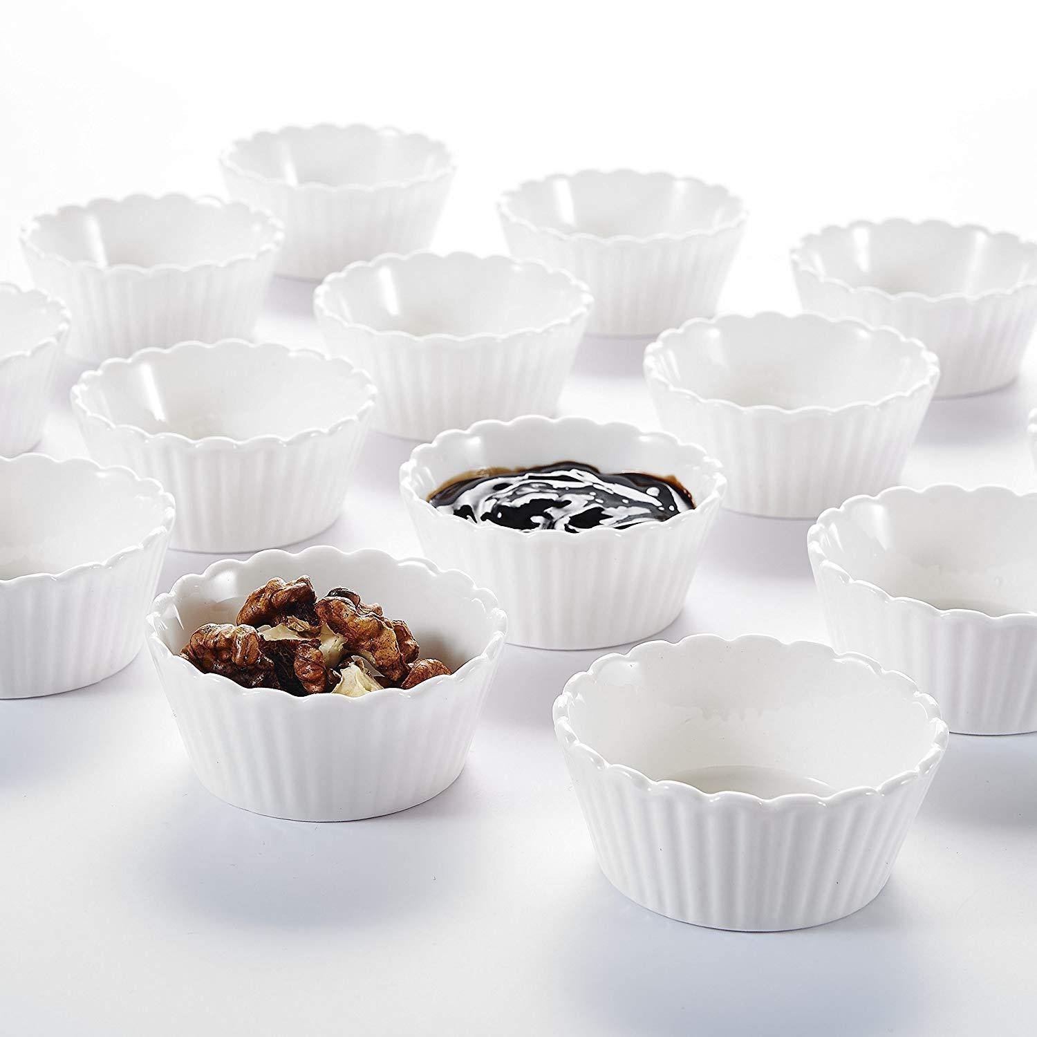 16-Piece 2.75"  Ivory White Porcelain Mini Ramekins/Souffle/Snack Cup - Nordic Side - 16, 275, Bowl, Ceramic, cm, Cream, Cup, Dessert, Dishes, Ivory, MALACASA, Mini, Piece, Porcelain, Ramekin