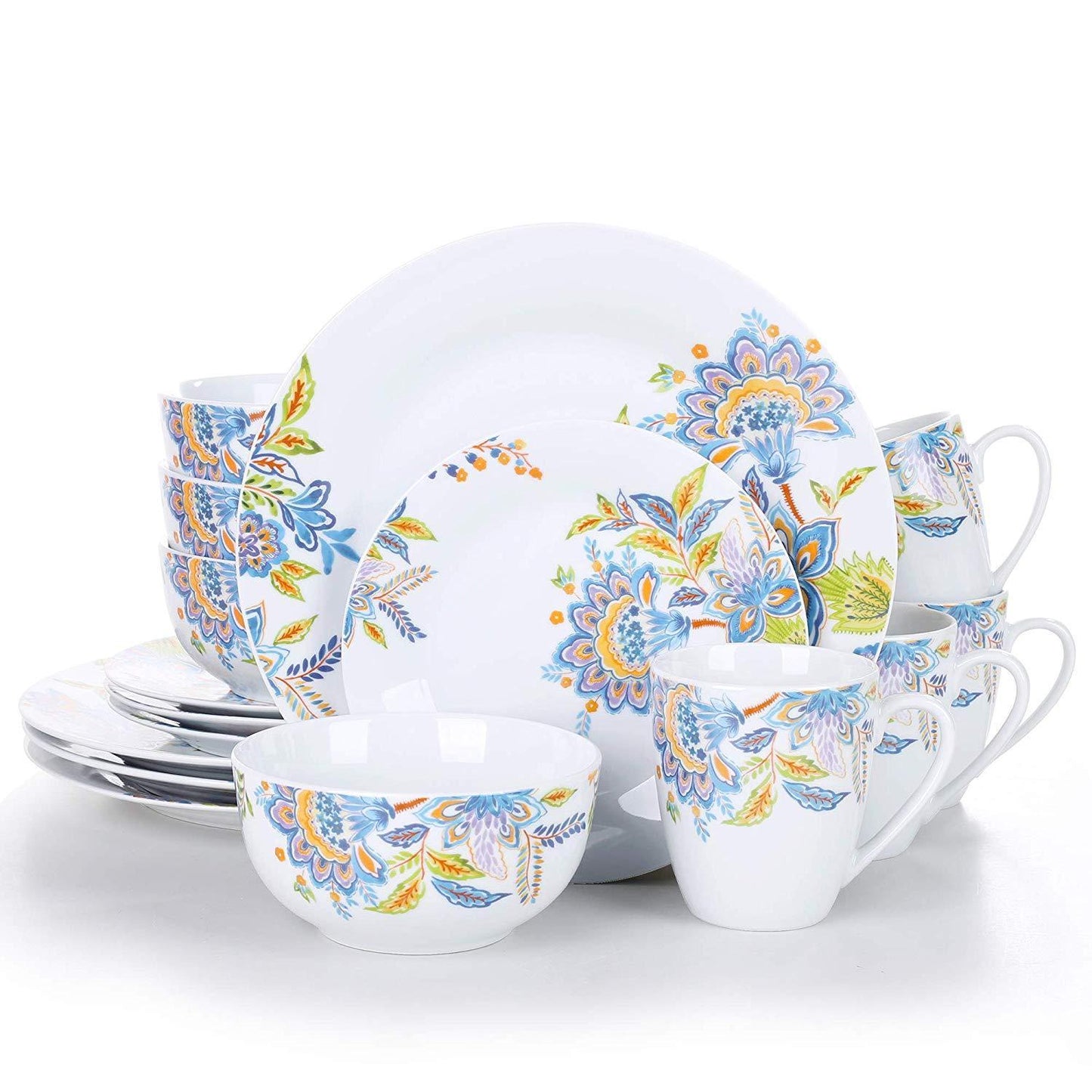 HALLIE 16-Piece Porcelain Ceramic Dinnerware Tableware Set with 4*Dinner Plate,Dessert Plate,Cereal Bowl,380ML Mug Set - Nordic Side - 16, 380, Bowl, Ceramic, Dinner, Dinnerware, HALLIE, ML, 