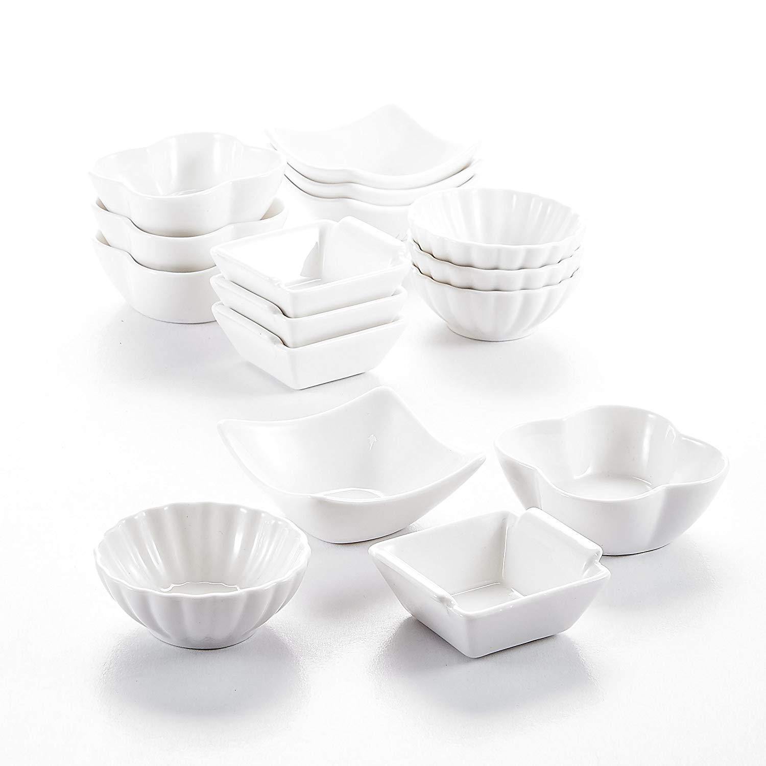 16-Piece Ivory White Porcelain China Ramekins Combi- Set - Nordic Side - 16, Bowl, Breakfast, Ceramic, China, CombiSet, Cup, Dessert, Dipping, Dishes, Ivory, MALACASA, Piece, Porcelain, Ramek