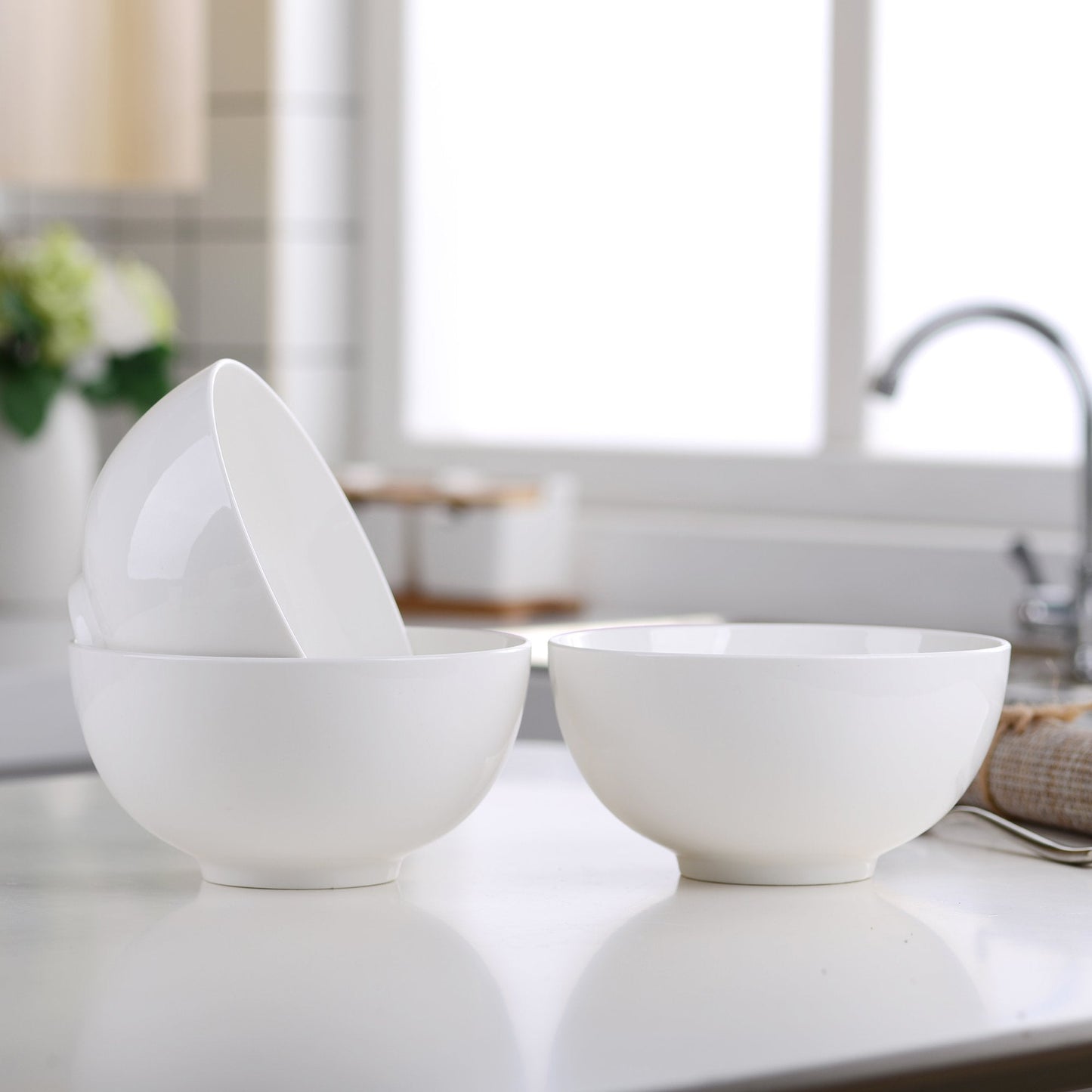 Series 3 Pieces White Porcelain Ceramic NoodleSaladRice Bowls (8'/ 1900 ml) - Nordic Side - 10, 1900, 20, 65, Bowl, Ceramic, Cereal, cm, MALACASA, ml, Noodle, oz, Pieces, Porcelain, Regular, 