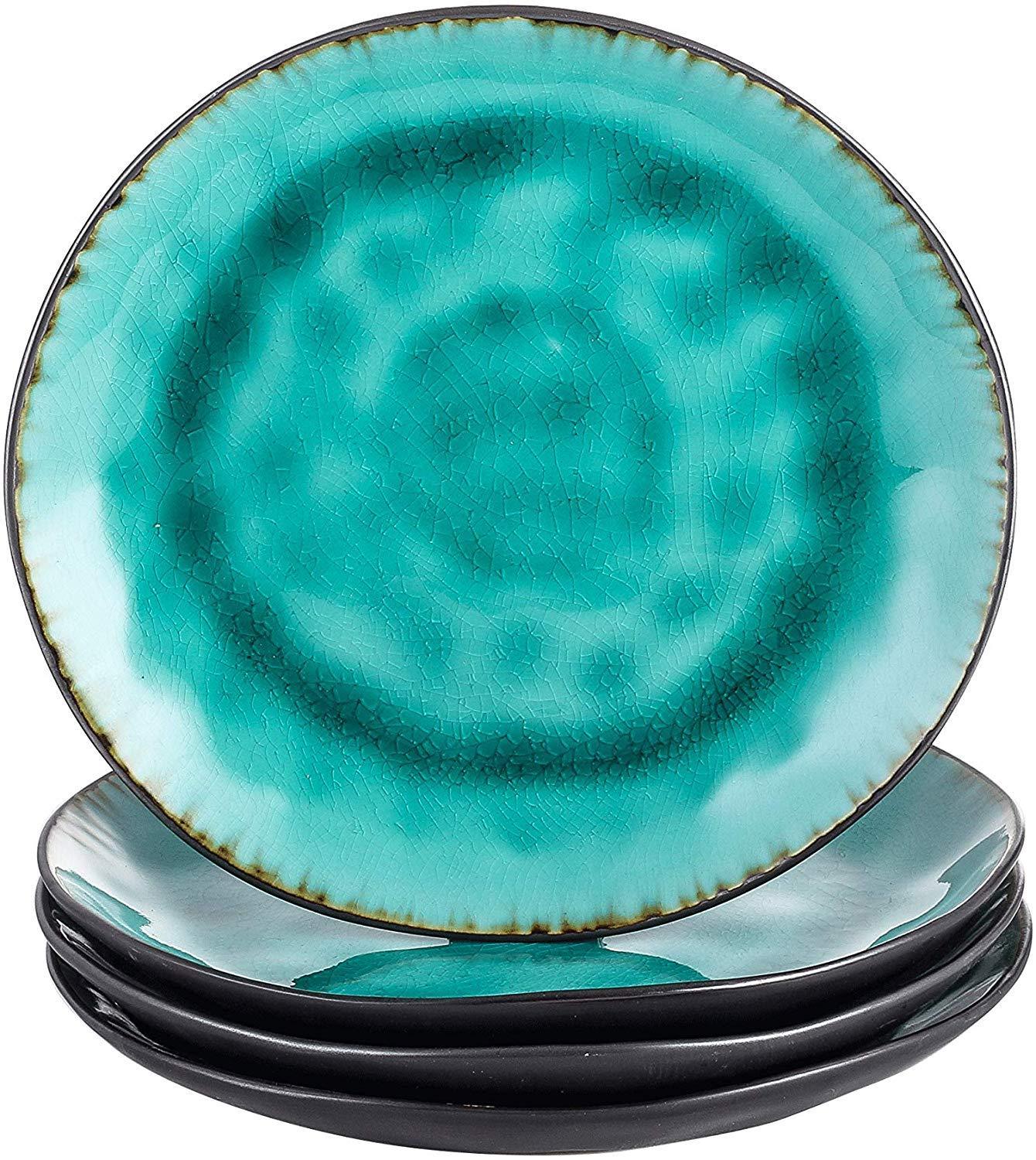 Bonita 4/8/12 Pieces Ceramic Pottery Stoneware Vintage Green Plate Set Crockery 8.5" - Nordic Side - 4812, 85, Aqua, Ceramic, Crockery, Dessert, Green, Pieces, Plate, Pottery, SaladFruitSnack