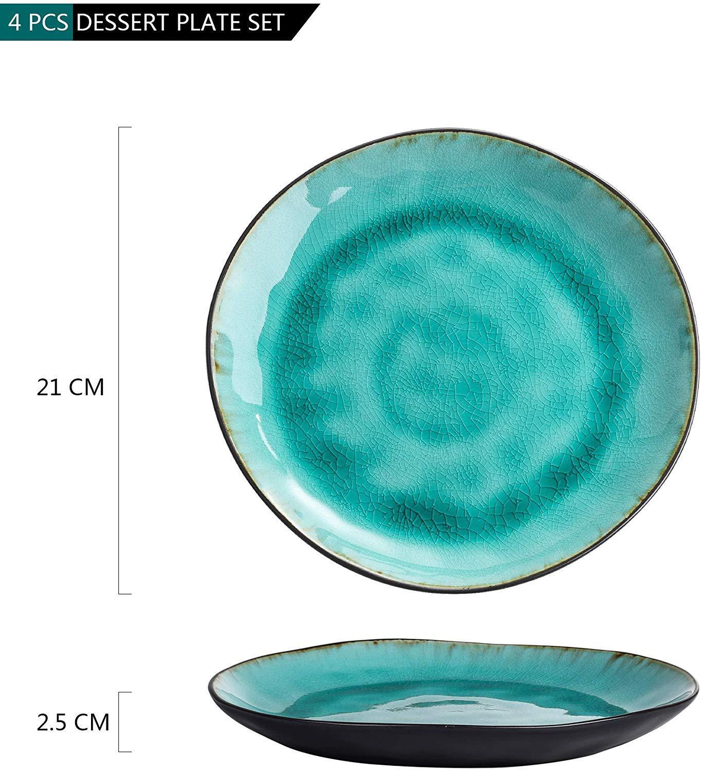 Bonita 4/8/12 Pieces Ceramic Pottery Stoneware Vintage Green Plate Set Crockery 8.5" - Nordic Side - 4812, 85, Aqua, Ceramic, Crockery, Dessert, Green, Pieces, Plate, Pottery, SaladFruitSnack