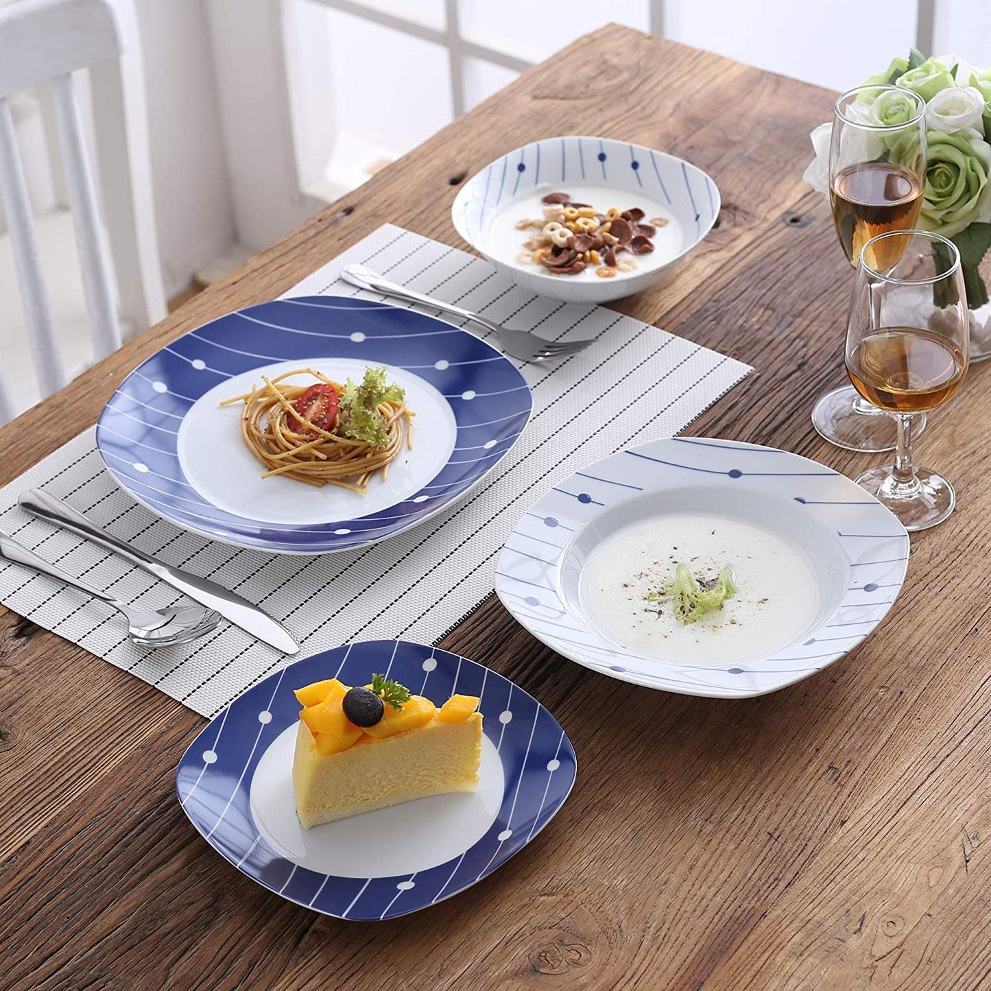 DOT002 48-Piece Dinner Set China Ceramic Dinnerware Plate Tableware Set with Bowl,Dessert Plate,Soup Plate,Dinner Plate - Nordic Side - 002, 48, BowlDessert, Ceramic, China, Dinner, Dinnerwar