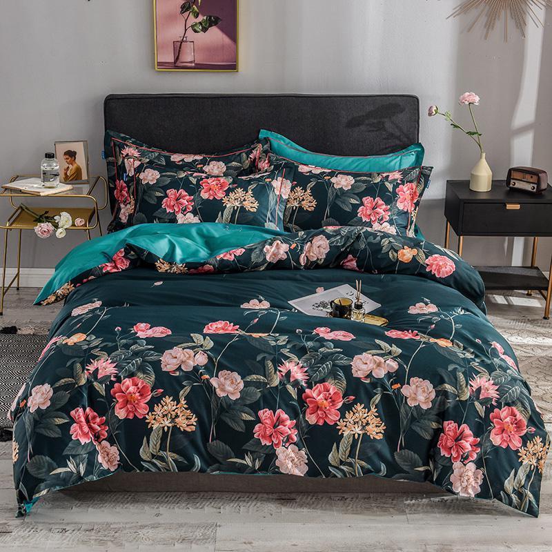 Bellia Floral Leaves Printed Egyptian Cotton Bedding set - Nordic Side - Bedding, Bellia, Cotton, Egyptian, Floral, Leaves, Printed, set