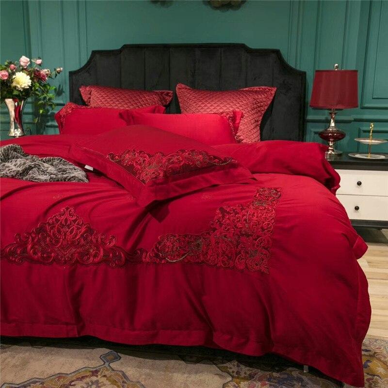 Miriada Red Egyptian Cotton Luxury Duvet Cover Set - Nordic Side - Bedding, cotton, Egyptian, lace, luxury, Miriada, Red, Set