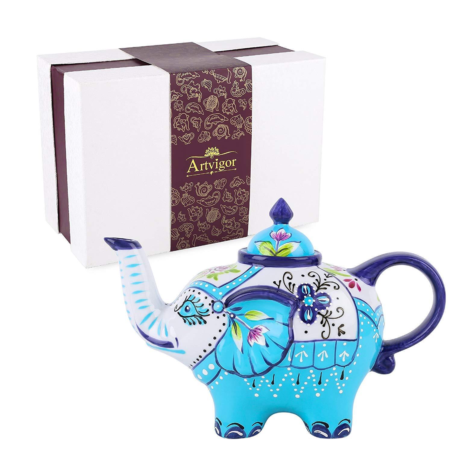 800 ml Porcelain Hand Painted Multicolor Elephant Shape Teapot Crafts with Gift Box - Nordic Side - 800, Artvigor, Box, Coffeepots, Crafts, Elephant, Family, Gift, Hand, ml, Multicolor, Offic