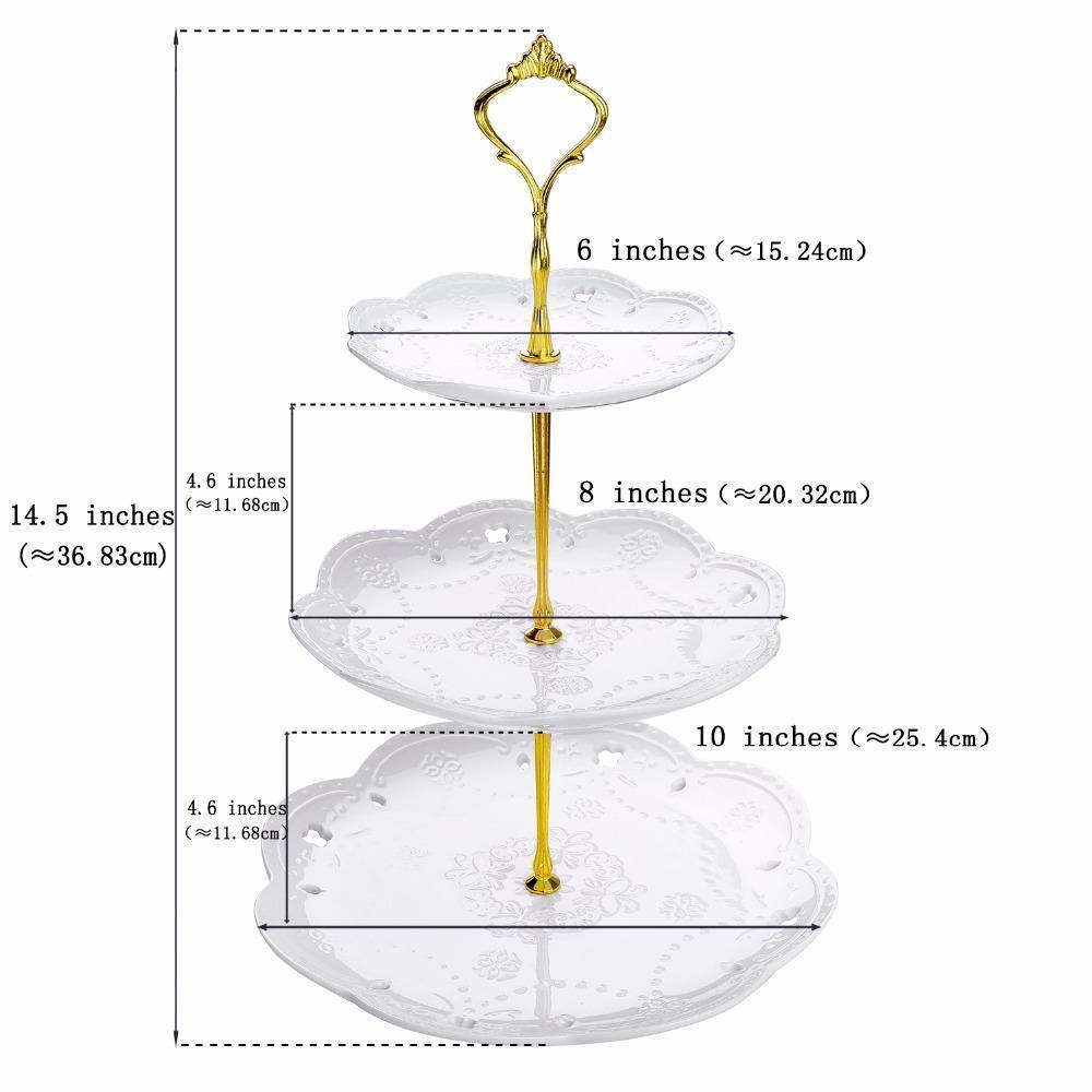 3 Tier White Ceramic Cake Tower Stand14.5" Tall Porcelain Party Food Server Display Holder with Golden Carry Handle (White Round) - Nordic Side - 145, Cake, Carry, Ceramic, Display, Food, Gol