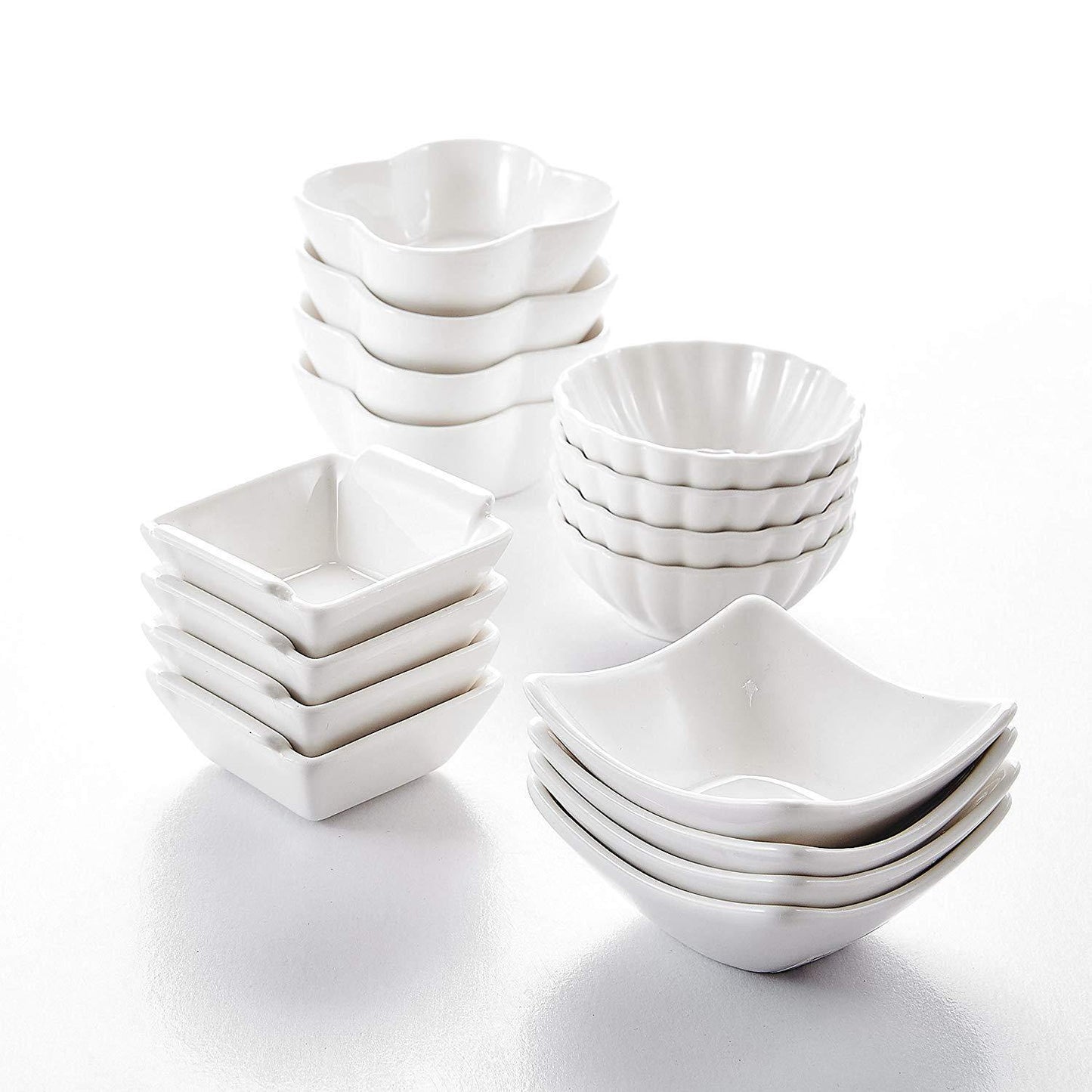 16-Piece Ivory White Porcelain China Ramekins Combi- Set - Nordic Side - 16, Bowl, Breakfast, Ceramic, China, CombiSet, Cup, Dessert, Dipping, Dishes, Ivory, MALACASA, Piece, Porcelain, Ramek