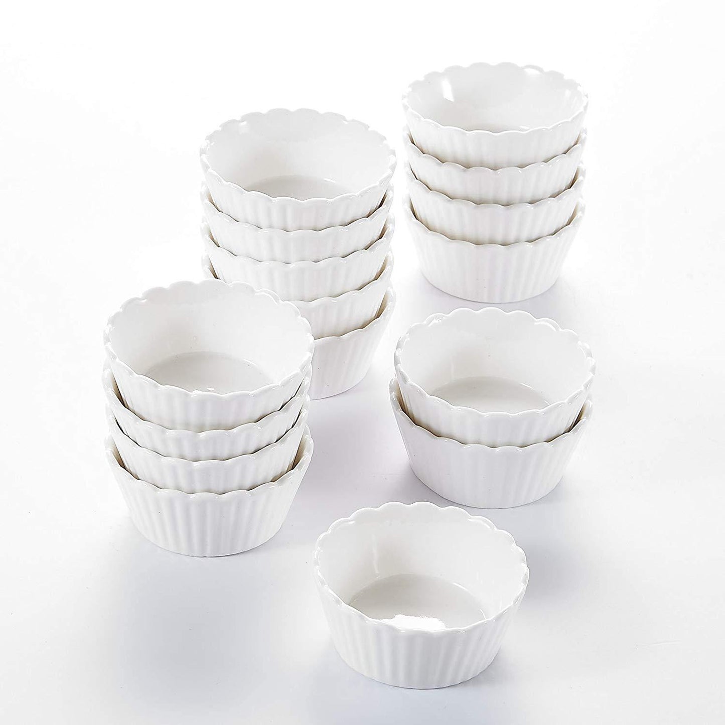 16-Piece 2.75"  Ivory White Porcelain Mini Ramekins/Souffle/Snack Cup - Nordic Side - 16, 275, Bowl, Ceramic, cm, Cream, Cup, Dessert, Dishes, Ivory, MALACASA, Mini, Piece, Porcelain, Ramekin