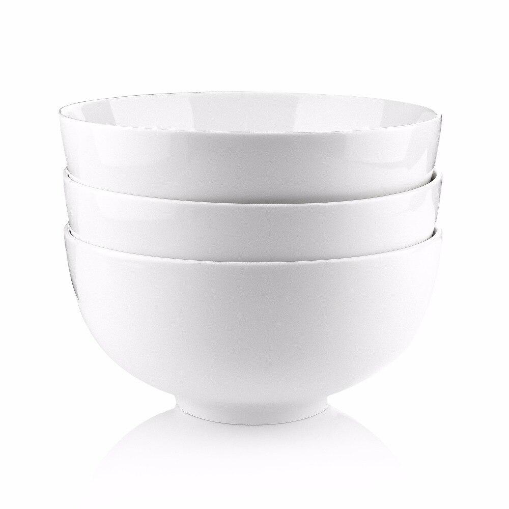 Series 3 Pieces White Porcelain Ceramic NoodleSaladRice Bowls (8'/ 1900 ml) - Nordic Side - 10, 1900, 20, 65, Bowl, Ceramic, Cereal, cm, MALACASA, ml, Noodle, oz, Pieces, Porcelain, Regular, 