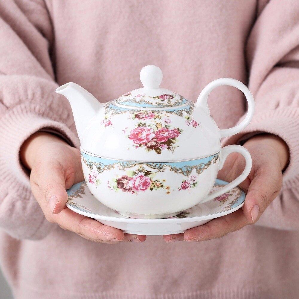 4-Piece Tea for one. Portable Porcelain China Ceramic with Teapot,Cup and Saucer Tea Sets (Flower) - Nordic Side - and, Ceramic, China, for, MALACASA, Office, one, Personal, Piece, Porcelain,