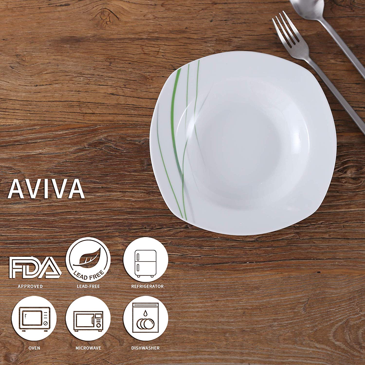 6-Piece 8.5" AVIVA Porcelain Soup Plate/Dinner Plates Set - Nordic Side - 85, AVIVA, Bowl, Ceramic, Deep, Dinner, Kitchen, Piece, Plate, Plates, Porcelain, Salad, Set, Snack, Soup, VEWEET