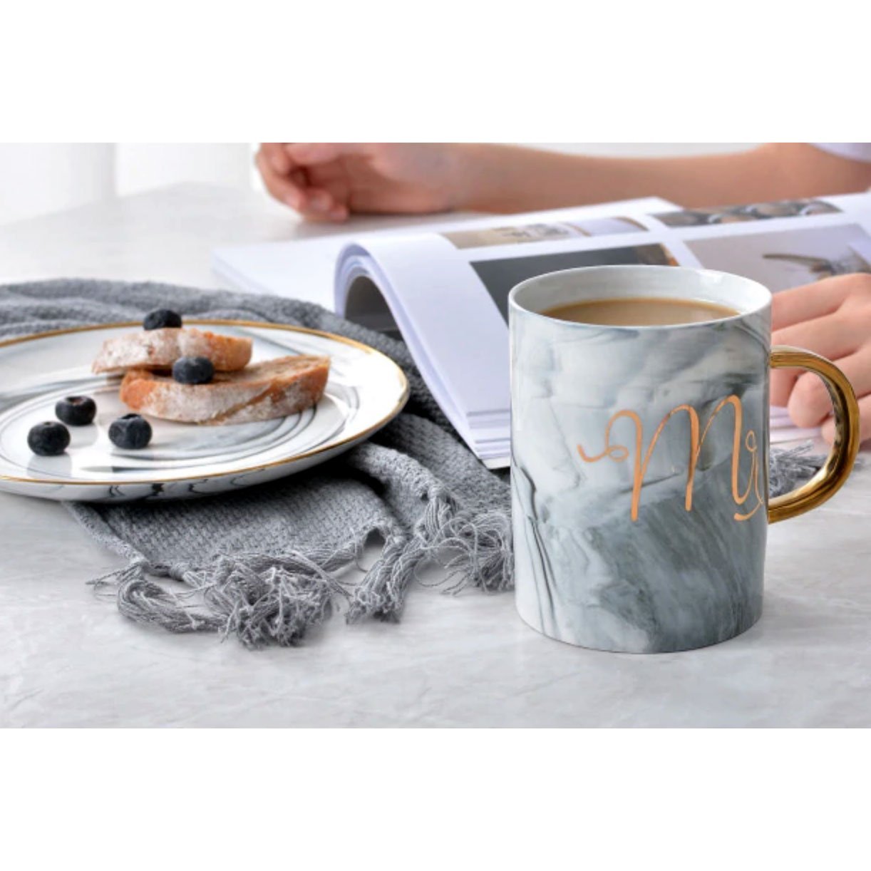 Mr & Mrs Marble Mug with Lid - Nordic Side - 