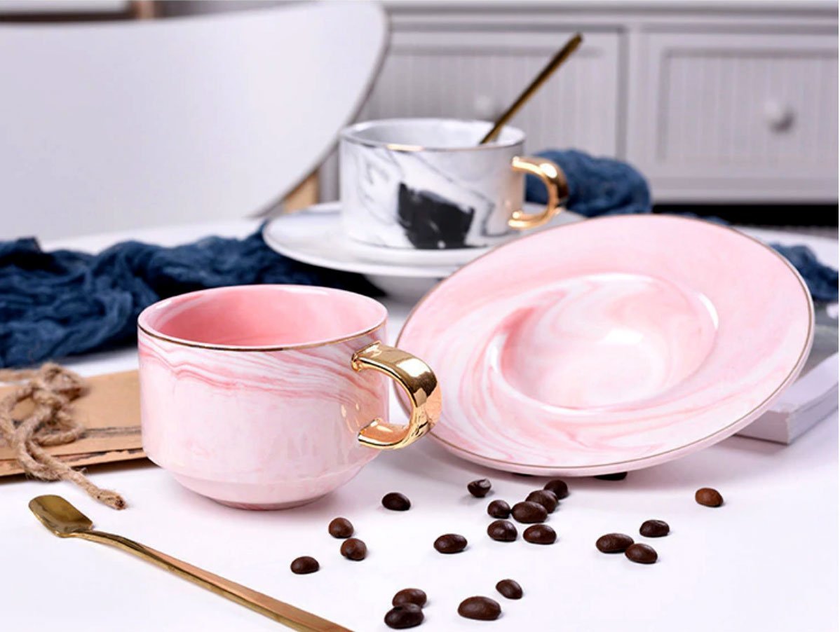 Pink & Grey Marble Tea Cup - Nordic Side - 