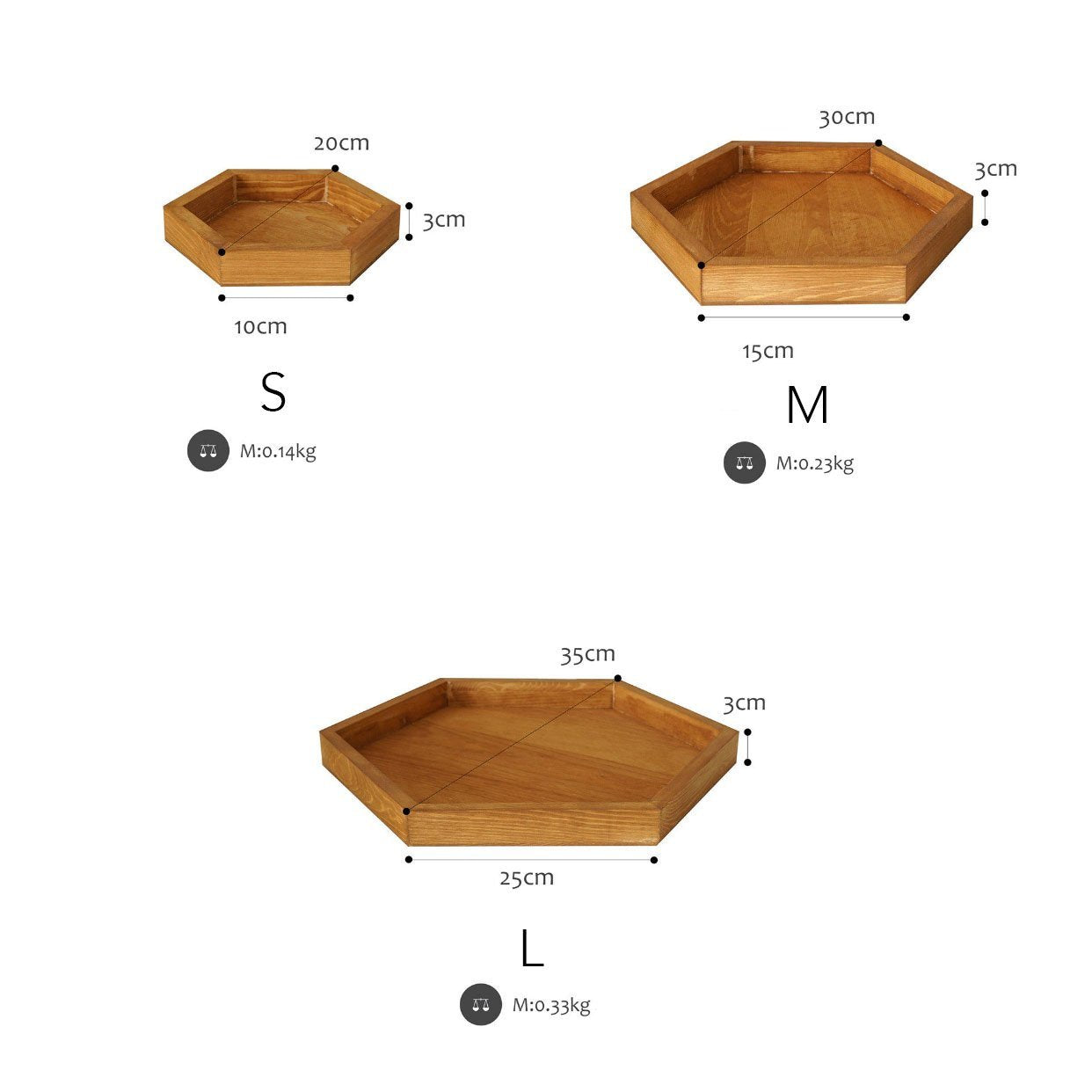 Wood Hexagonal Tray - Nordic Side - 